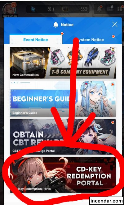2. Touch Notice and scroll down and touch CD-KEY Redemption Portal